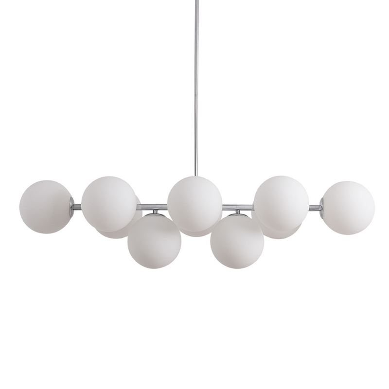 Люстра на штанге с 10-ю белыми стеклянными шарообразными плафонами Bubble Chandelier Белый Бронза Хром Черный Люстра на штанге с 10-ю белыми стеклянными шарообразными плафонами Bubble Chandelier Белый Бронза Хром Черный в Брянске | Loft Concept