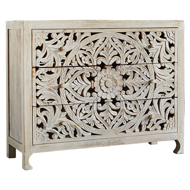 Комод Indian Antique White Furniture Chest of Drawers Kailash белый Белый в Брянске | Loft Concept 
