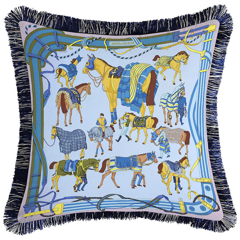 Декоративная подушка Hermes Horses Blue 131 Голубой Мульти Декоративная подушка Hermes Horses Blue 131 Голубой Мульти в Брянске | Loft Concept