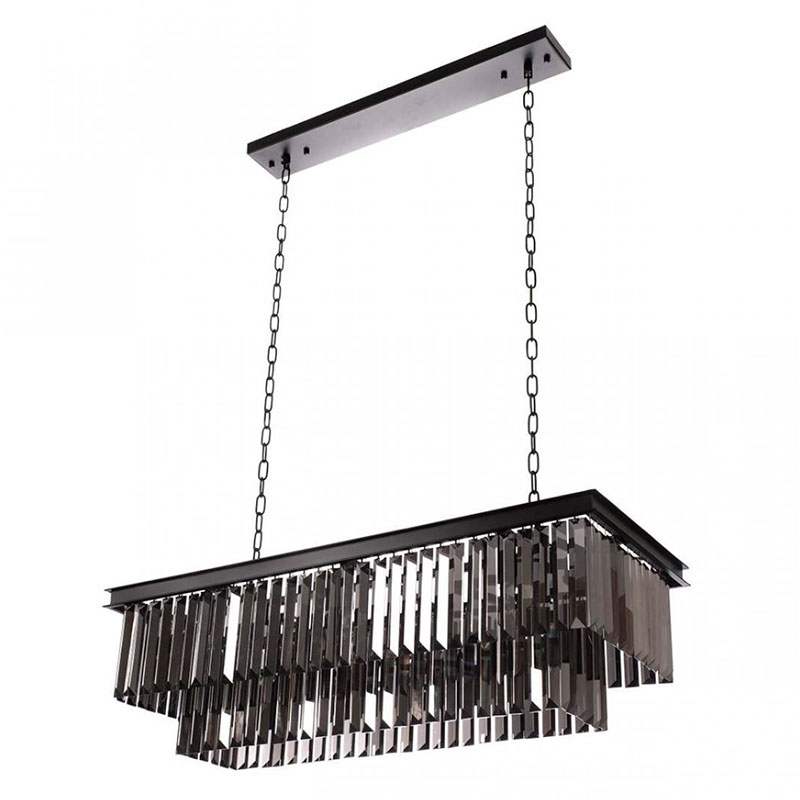 Прямоугольная Люстра RH 1920s Odeon Black iron Серое Стекло Длина 80 см Черный Серый Прямоугольная Люстра RH 1920s Odeon Black iron Серое Стекло Длина 80 см Черный Серый в Брянске | Loft Concept