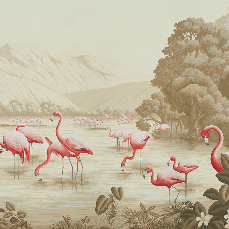 Обои ручная роспись Flamingos Flamingo on Sepia scenic paper  в Брянске | Loft Concept 