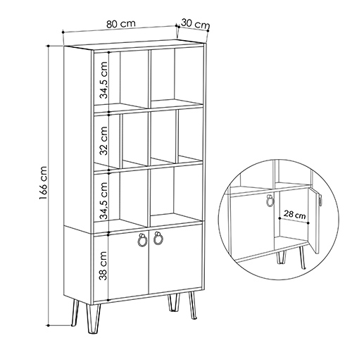 Стеллаж прямой цвета древесины с полками и 2-мя белыми дверцами BENE BOOKCASE OAK в Брянске