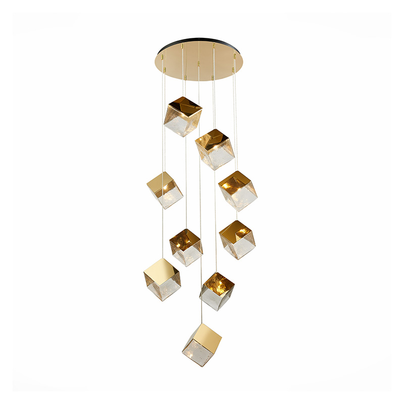 Потолочная люстра Pyrite Chandelier gold cube 9 Золотой Прозрачный Потолочная люстра Pyrite Chandelier gold cube 9 Золотой Прозрачный в Брянске | Loft Concept