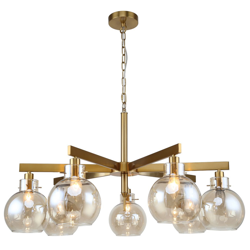 Люстра с плафонами коньячного цвета Carmella Globe Brass Латунь Коньяк Люстра с плафонами коньячного цвета Carmella Globe Brass Латунь Коньяк в Брянске | Loft Concept