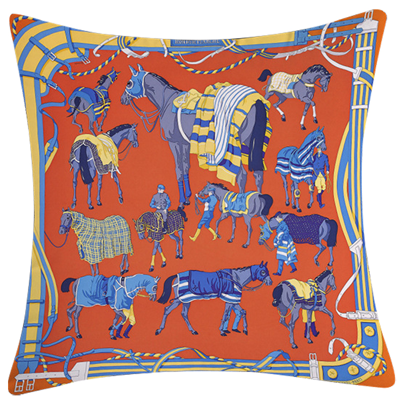 Декоративная подушка Hermes Horse 114 Оранжевый Синий Желтый Декоративная подушка Hermes Horse 114 Оранжевый Синий Желтый в Брянске | Loft Concept