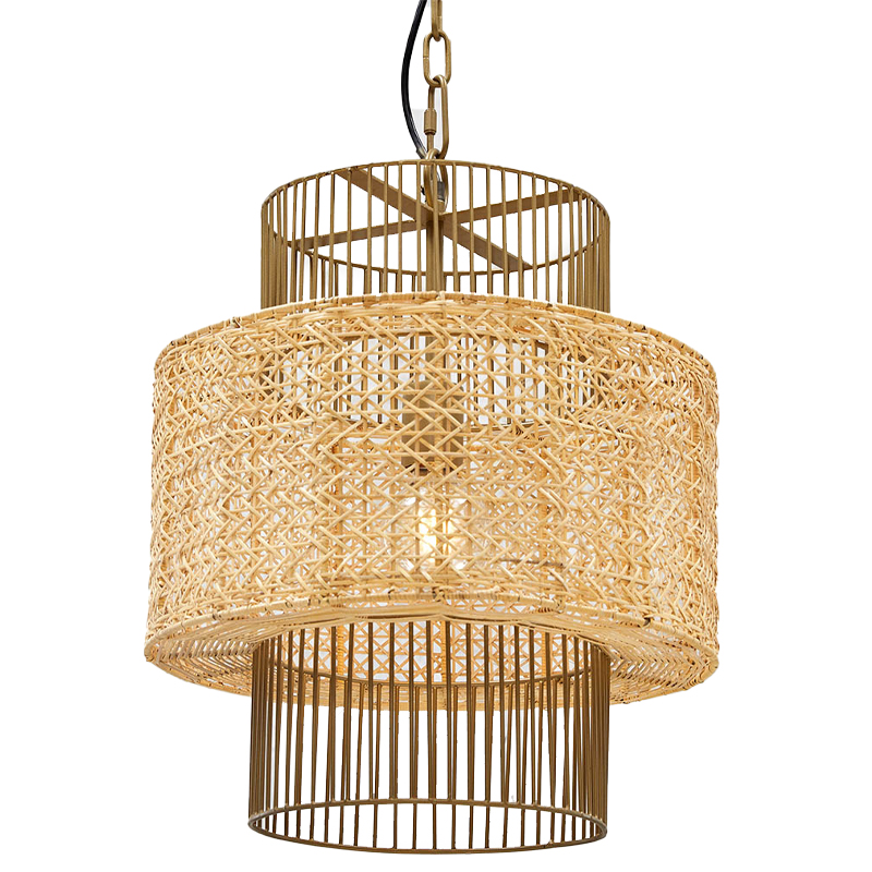 Люстра с плафоном из ротанга Raquel Wicker Chandelier Древесина Золотой Люстра с плафоном из ротанга Raquel Wicker Chandelier Древесина Золотой в Брянске | Loft Concept