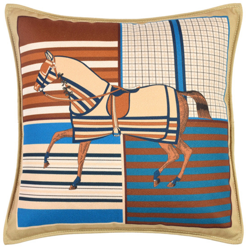 Декоративная подушка Hermes Horse 43 Бежевый Коричневый Синий Мульти в Брянске | Loft Concept 