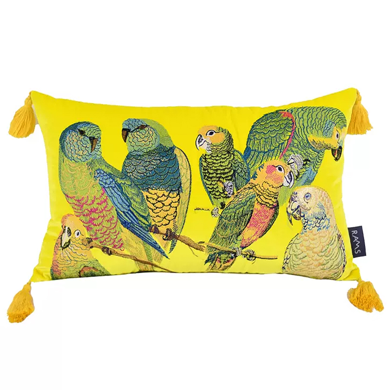 Декоративная подушка с вышивкой Embroidery Parrots Long Pillow Yellow Желтый Мульти Декоративная подушка с вышивкой Embroidery Parrots Long Pillow Yellow Желтый Мульти в Брянске | Loft Concept
