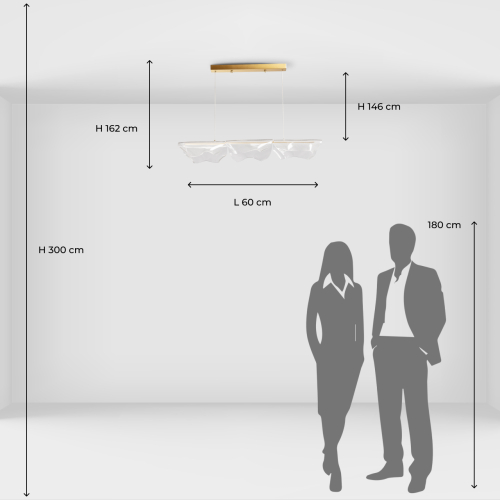 Люстра линейная с 3-мя белыми волнистыми плафонами Wave Line в Брянске
