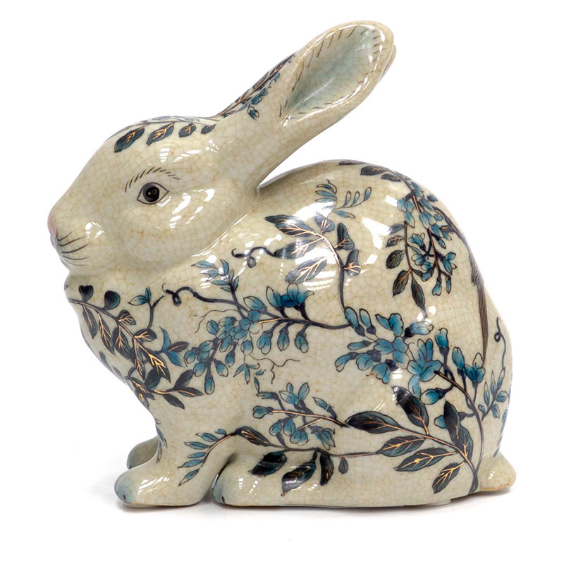 Статуэтка фарфоровая Заяц белая с орнаментом Bunny Белый Синий Статуэтка фарфоровая Заяц белая с орнаментом Bunny Белый Синий в Брянске | Loft Concept