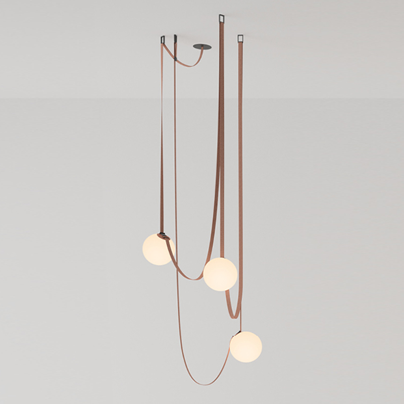 Vibia PLUSMINUS Серия подвесных светильников с белыми шарообразными плафонами из стекла на красных текстильных ремнях Красный Белый в Брянске | Loft Concept 
