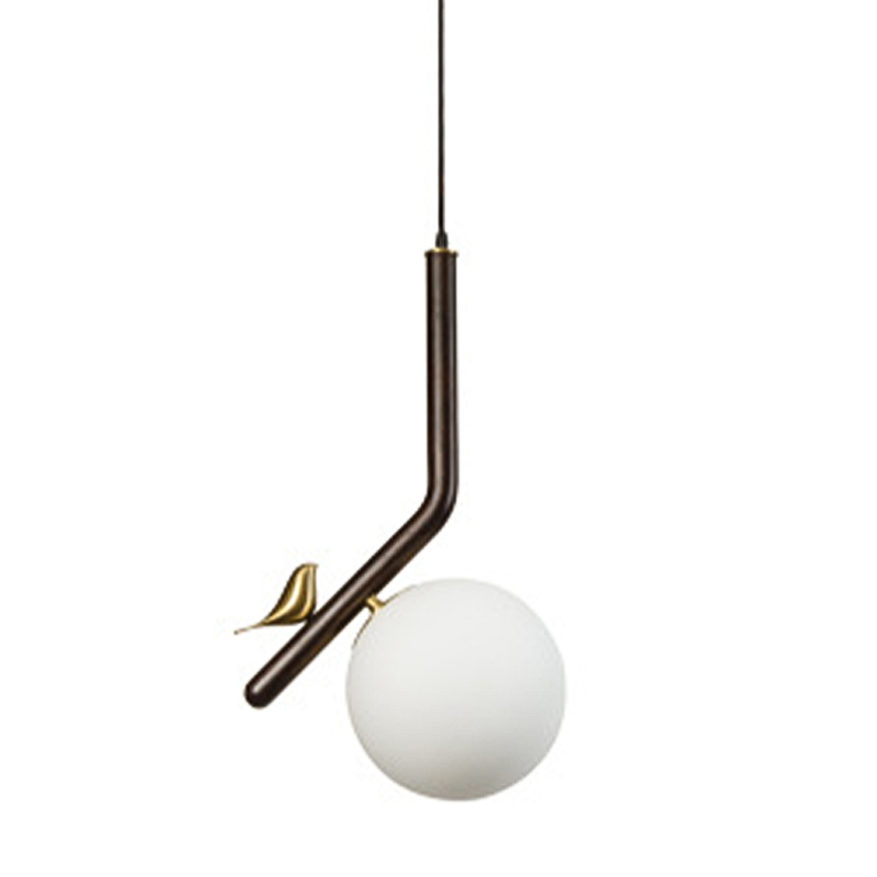 Подвесной светильник с птичкой Bird Wood Hanging Lamp Белое матовое стекло Коричневый Латунь Подвесной светильник с птичкой Bird Wood Hanging Lamp Белое матовое стекло Коричневый Латунь в Брянске | Loft Concept