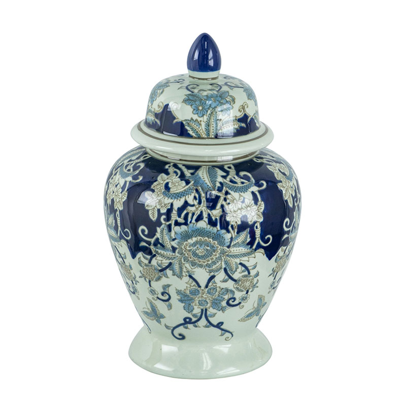Ваза с крышкой Blue & White Ornament Vase 42 Белый Синий Ваза с крышкой Blue & White Ornament Vase 42 Белый Синий в Брянске | Loft Concept