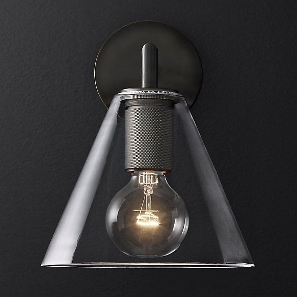 Бра RH Utilitaire Funnel Shade Single Sconce Black Прозрачное Стекло Темная бронза Бра RH Utilitaire Funnel Shade Single Sconce Black Прозрачное Стекло Темная бронза в Брянске | Loft Concept