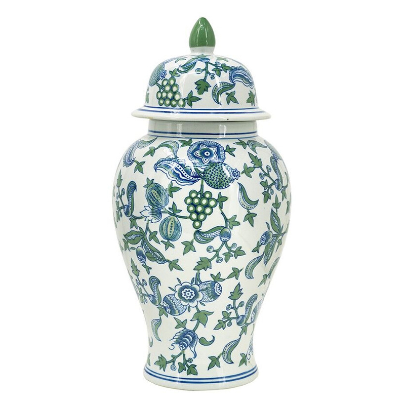 Ваза с крышкой и зелено-голубым рисунком на белом фоне 51 см Blue & White Ornament Белый Синий Ваза с крышкой и зелено-голубым рисунком на белом фоне 51 см Blue & White Ornament Белый Синий в Брянске | Loft Concept