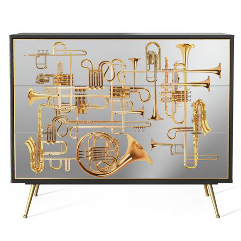 Комод Seletti Chest of Three Drawers Trumpets Латунь Черный Золотой Комод Seletti Chest of Three Drawers Trumpets Латунь Черный Золотой в Брянске | Loft Concept