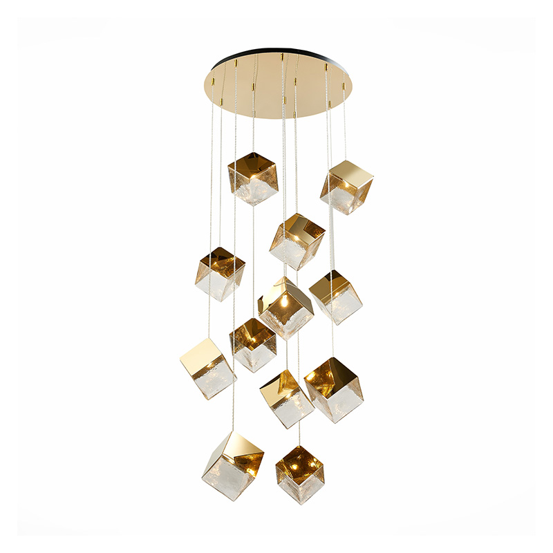 Потолочная люстра Pyrite Chandelier golden cube 12 Золотой Прозрачный Потолочная люстра Pyrite Chandelier golden cube 12 Золотой Прозрачный в Брянске | Loft Concept
