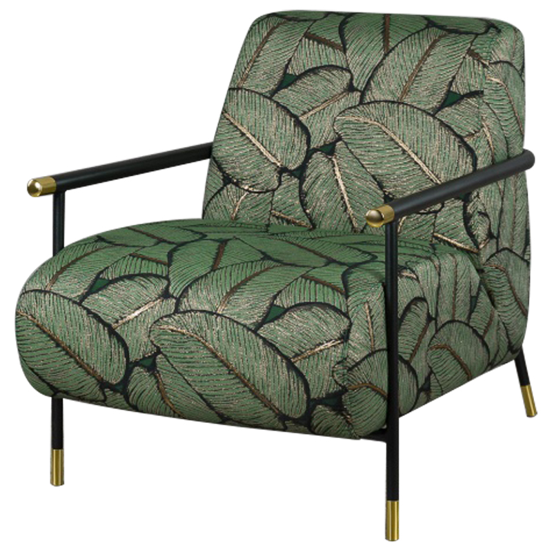 Кресло с Цветным принтом Листья Foliage Armchair Green Зеленый Черный Кресло с Цветным принтом Листья Foliage Armchair Green Зеленый Черный в Брянске | Loft Concept