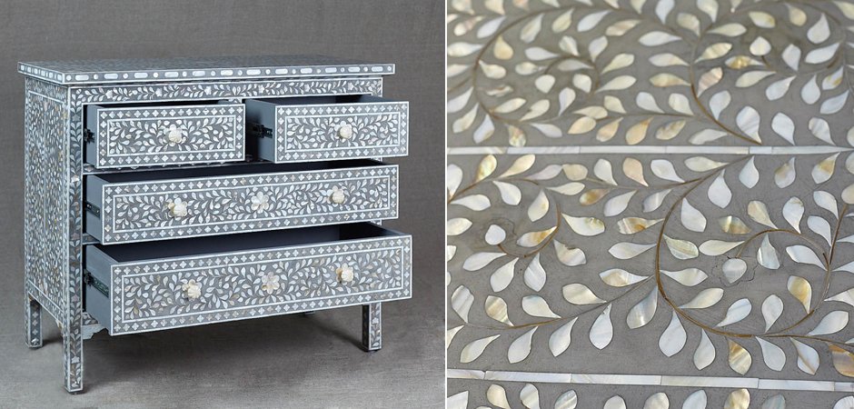 Комод инкрустация перламутром Inlaid Bone Grey Серый Комод инкрустация перламутром Inlaid Bone Grey Серый - Loft-Concept в Брянске