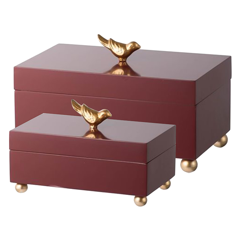 Комплект шкатулок Red Box Golden Birds Бургундский красный Золотой Комплект шкатулок Red Box Golden Birds Бургундский красный Золотой в Брянске | Loft Concept