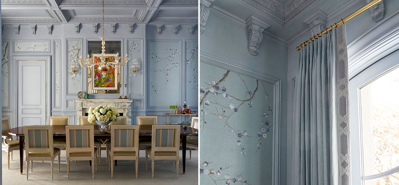 Обои ручная роспись Plum Blossom Special Colourway on Crackled Silver metallic silk - фото