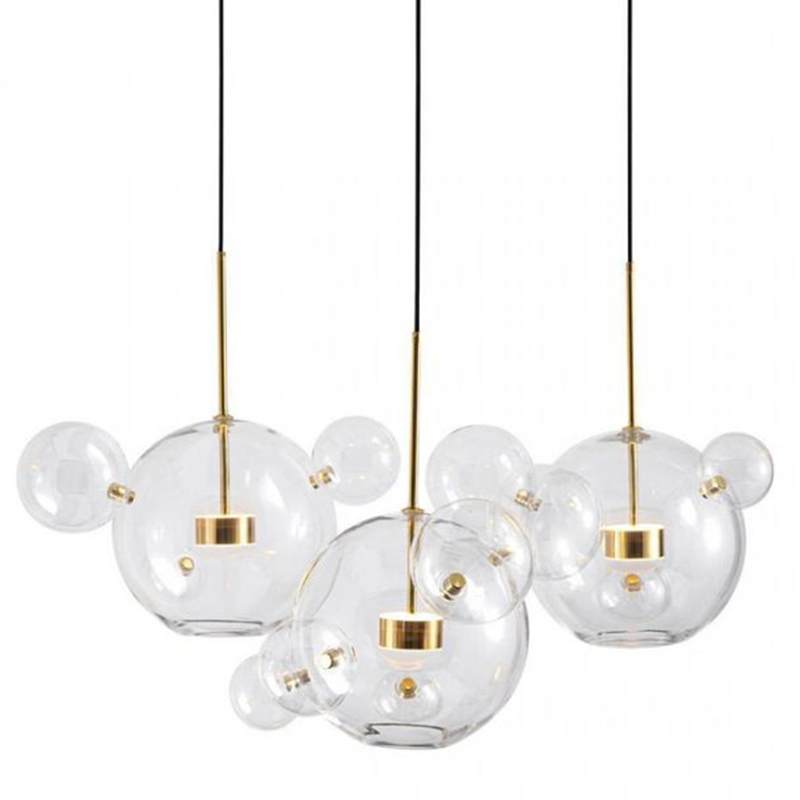 Светодиодный светильник Giopato & Coombes Bubble Chandelier Linear Circle 3 плафона Белый Золотой Прозрачное Стекло Светодиодный светильник Giopato & Coombes Bubble Chandelier Linear Circle 3 плафона Белый Золотой Прозрачное Стекло в Брянске | Loft Concept