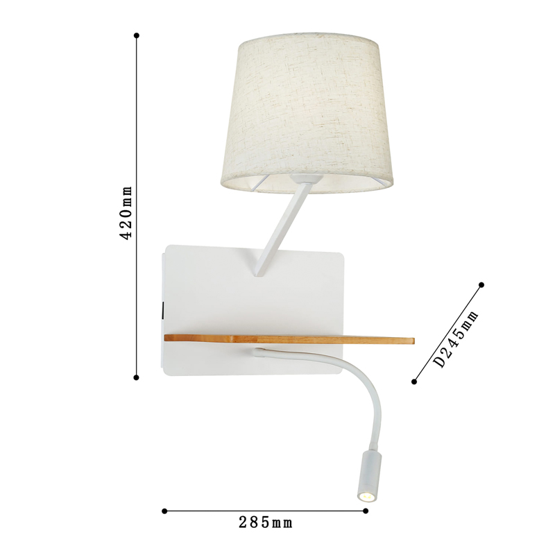 Бра с абажуром и гибким спотом Trumpet Wall White USB в Брянске