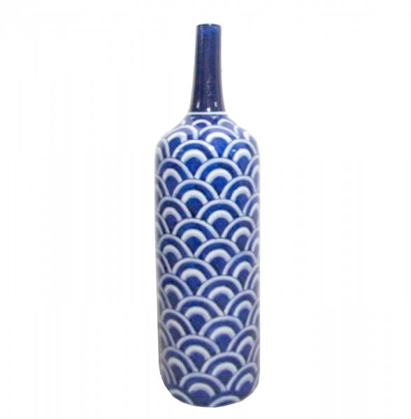 Ваза-бутылка blue & white ornament Scales Белый Синий Ваза-бутылка blue & white ornament Scales Белый Синий в Брянске | Loft Concept
