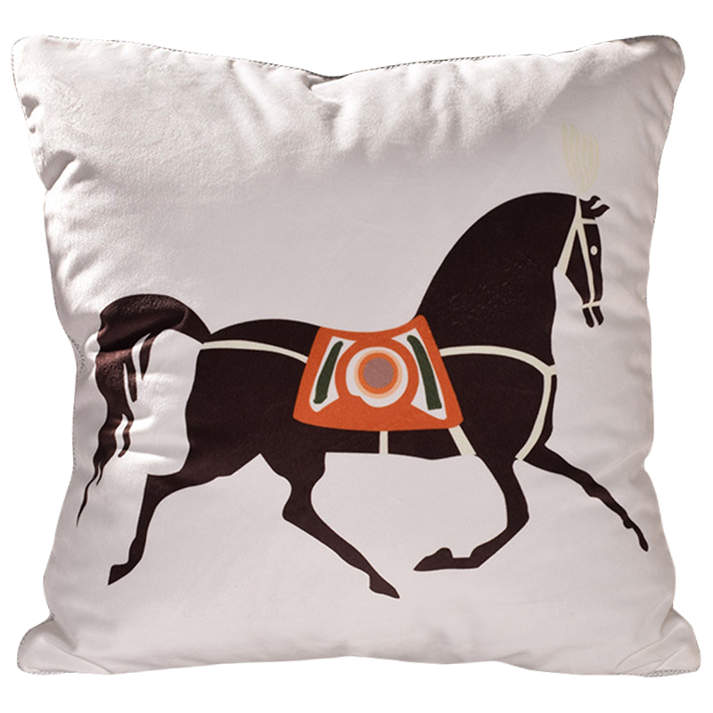 Декоративная подушка Hermes Horse 78 Белый Коричневый Оранжевый Декоративная подушка Hermes Horse 78 Белый Коричневый Оранжевый в Брянске | Loft Concept