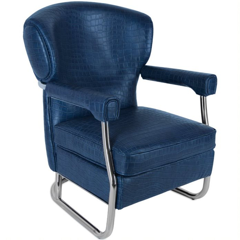 Кресло Eggert Armchair blue leather Синий Хром в Брянске | Loft Concept 