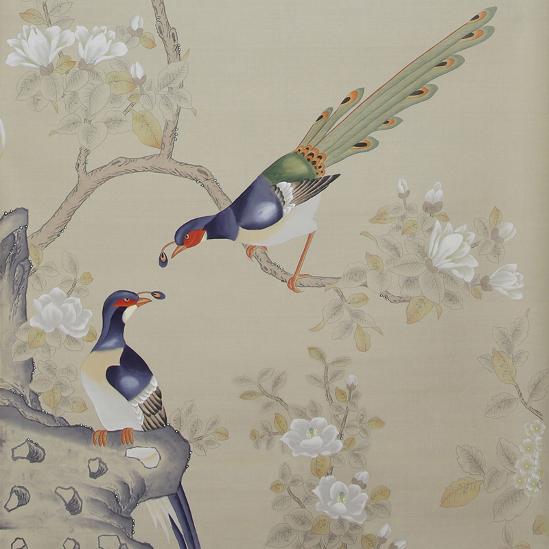 Обои ручная роспись Japanese Garden Special Colourway on Faint Gold metallic silk Обои ручная роспись Japanese Garden Special Colourway on Faint Gold metallic silk в Брянске | Loft Concept
