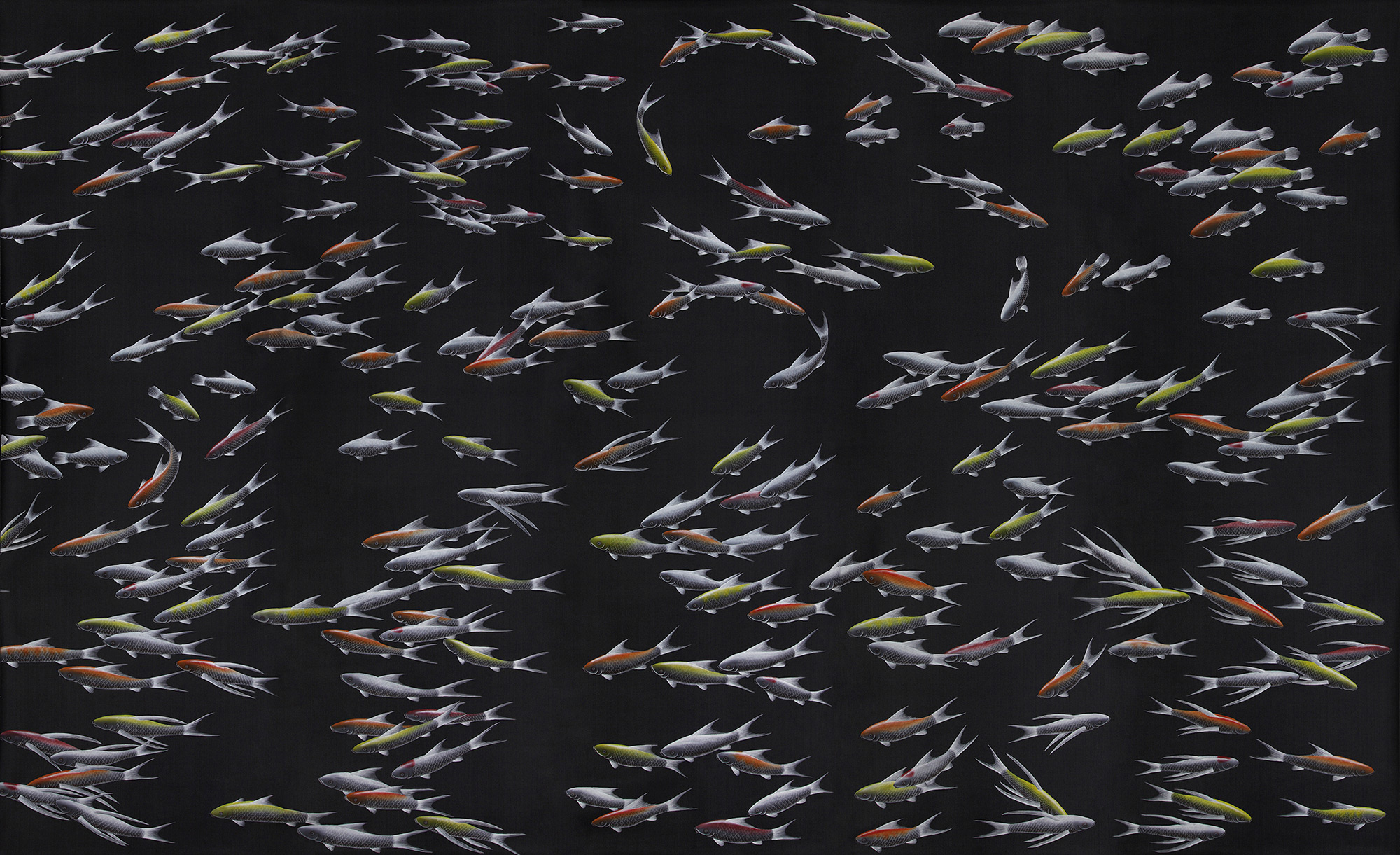 Обои ручная роспись Fishes Koi on Pitch dyed silk Обои ручная роспись Fishes Koi on Pitch dyed silk - постер Loft-Concept в Брянске