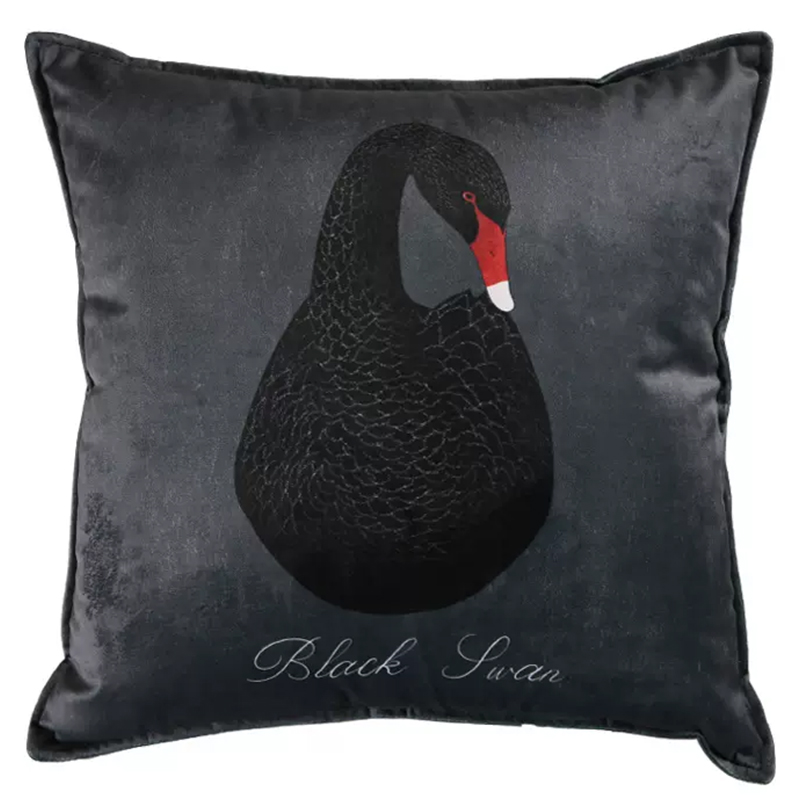 Декоративная подушка Black Swan I Cushion Черная Черный Серый Красный Декоративная подушка Black Swan I Cushion Черная Черный Серый Красный в Брянске | Loft Concept