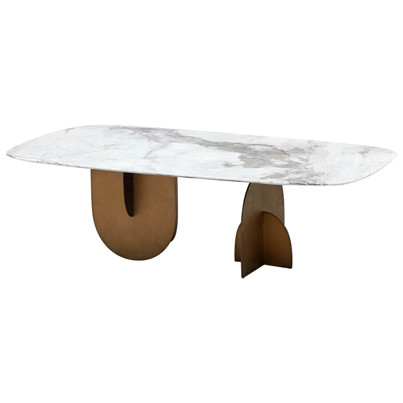 Кофейный стол Aoife Marble Dining Table Латунь Белый Мрамор Bianco Серый в Брянске | Loft Concept 