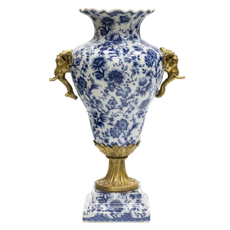 Ваза Bronze Elephant Heads Vase Бронза Белый Синий Ваза Bronze Elephant Heads Vase Бронза Белый Синий в Брянске | Loft Concept