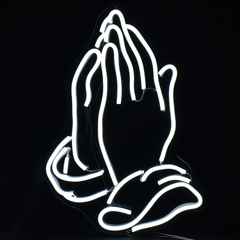 Неоновая настенная лампа Praying Hands Neon Wall Lamp Белый Прозрачный Неоновая настенная лампа Praying Hands Neon Wall Lamp Белый Прозрачный в Брянске | Loft Concept