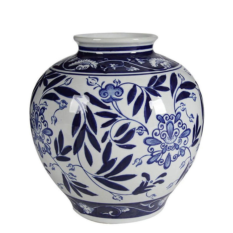 Ваза округлой формы с бело-синим цветочным орнаментом Blue & White Ornament Белый Синий Ваза округлой формы с бело-синим цветочным орнаментом Blue & White Ornament Белый Синий в Брянске | Loft Concept