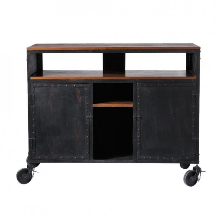 Комод в стиле Индастриал на колёсах Industrial Bar Oak Chest Черный Комод в стиле Индастриал на колёсах Industrial Bar Oak Chest Черный в Брянске | Loft Concept