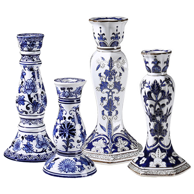 Подсвечник BLUE & WHITE ORNAMENT Candlestick Белый Синий Подсвечник BLUE & WHITE ORNAMENT Candlestick Белый Синий в Брянске | Loft Concept