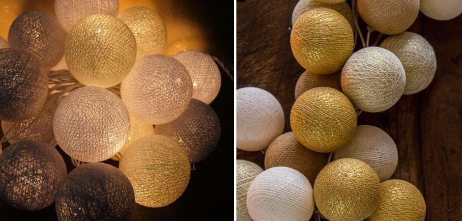 Гирлянда хлопковые фонарики Сotton Ball Gold Mix - Loft-Concept в Брянске