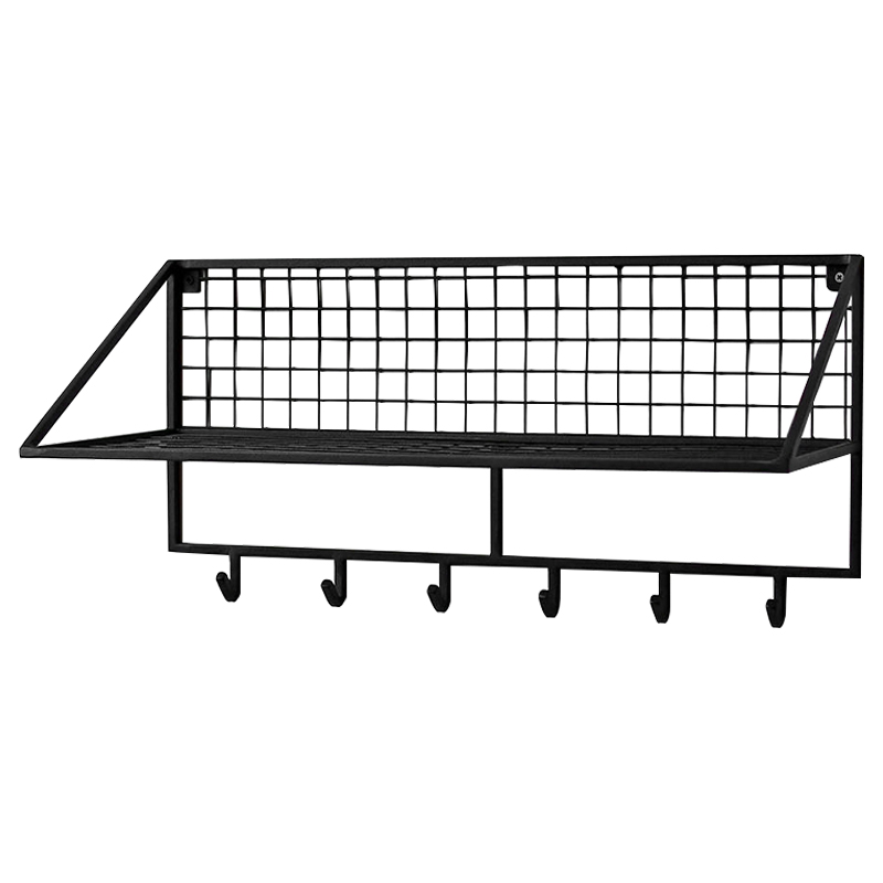 Вешалка с полкой Rhian Industrial Metal Rust Shelf Black Черный в Брянске | Loft Concept 