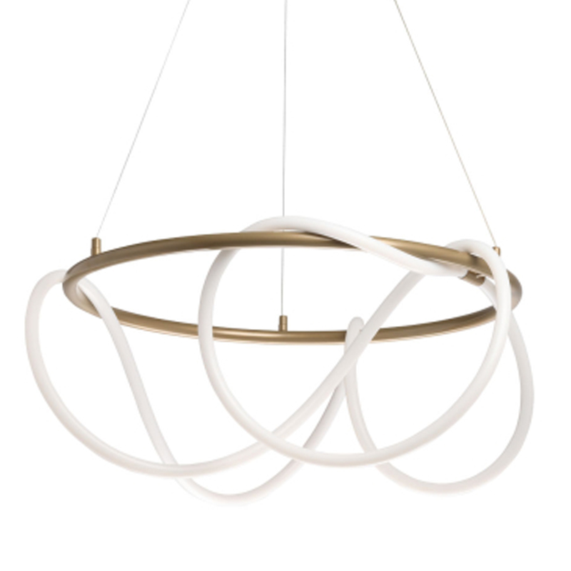 Люстра подвесная круглая золотого цвета с белыми изогнутыми световыми линиями Luke Lampco Tracer Lamp Белый Золотой в Брянске | Loft Concept 
