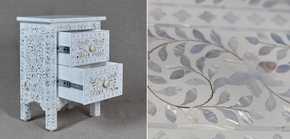Тумба инкрустация перламутром Inlaid Bone White c 2 ящиками Тумба инкрустация перламутром Inlaid Bone White c 2 ящиками - Loft-Concept в Брянске