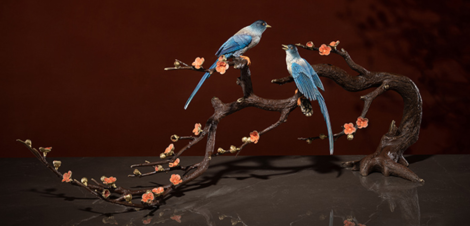 Статуэтка для интерьера Птички на ветке из меди - фото №1