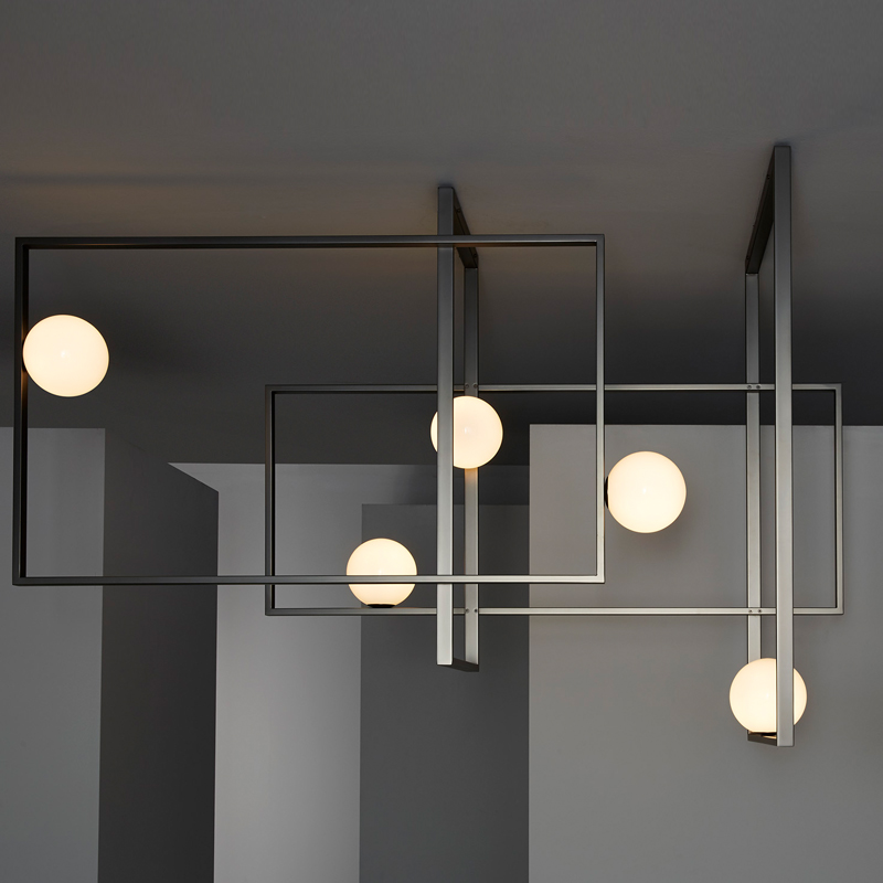 Люстра Mondrian Glass Venicem Ceiling Lamp graphite Белое матовое стекло Графит сатин Люстра Mondrian Glass Venicem Ceiling Lamp graphite Белое матовое стекло Графит сатин в Брянске | Loft Concept
