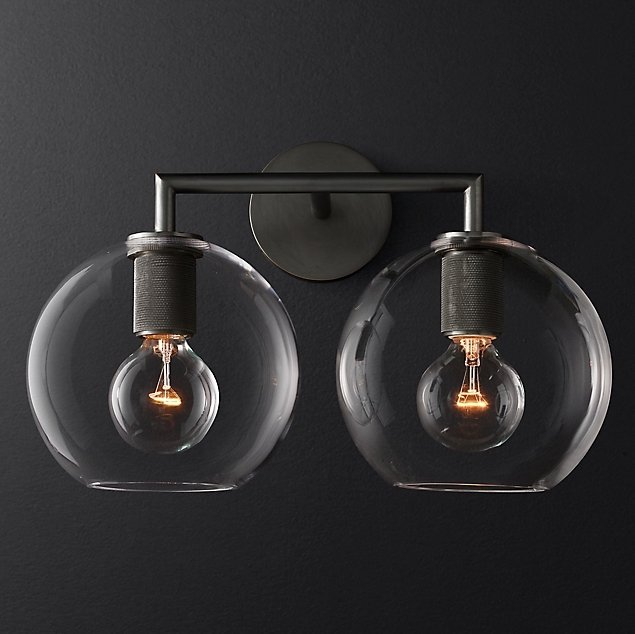 Бра RH Utilitaire Globe Shade Double Sconce Black Прозрачное Стекло Темная бронза Бра RH Utilitaire Globe Shade Double Sconce Black Прозрачное Стекло Темная бронза в Брянске | Loft Concept
