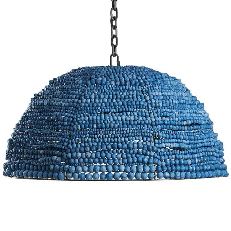 Люстра с плафоном в виде купола синяя Wooden Beads Chandelier Blue Синий Темный хром Люстра с плафоном в виде купола синяя Wooden Beads Chandelier Blue Синий Темный хром в Брянске | Loft Concept
