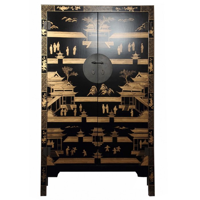 Китайский шкаф Black Gold Cabinet Low Черный Китайский шкаф Black Gold Cabinet Low Черный в Брянске | Loft Concept
