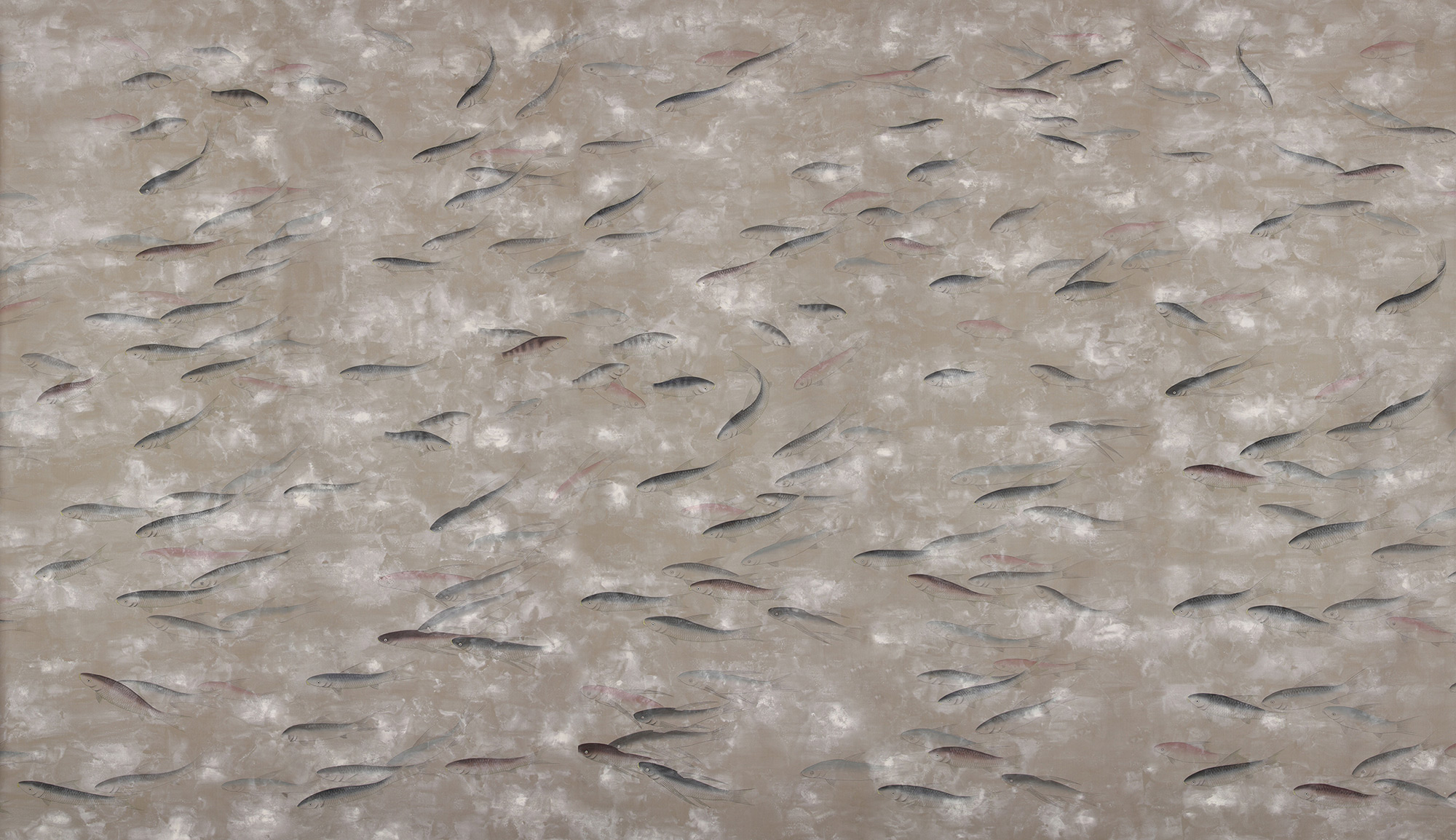 Обои ручная роспись Fishes Blue Pearl on Lead Grey dyed silk with antiquing Обои ручная роспись Fishes Blue Pearl on Lead Grey dyed silk with antiquing - постер Loft-Concept в Брянске