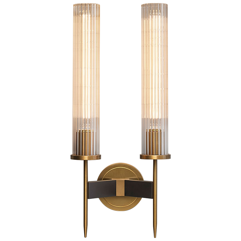 Бра Jonathan Browning ALOUETTE DOUBLE SCONCE Прозрачное Стекло Латунь Черный Бра Jonathan Browning ALOUETTE DOUBLE SCONCE Прозрачное Стекло Латунь Черный в Брянске | Loft Concept